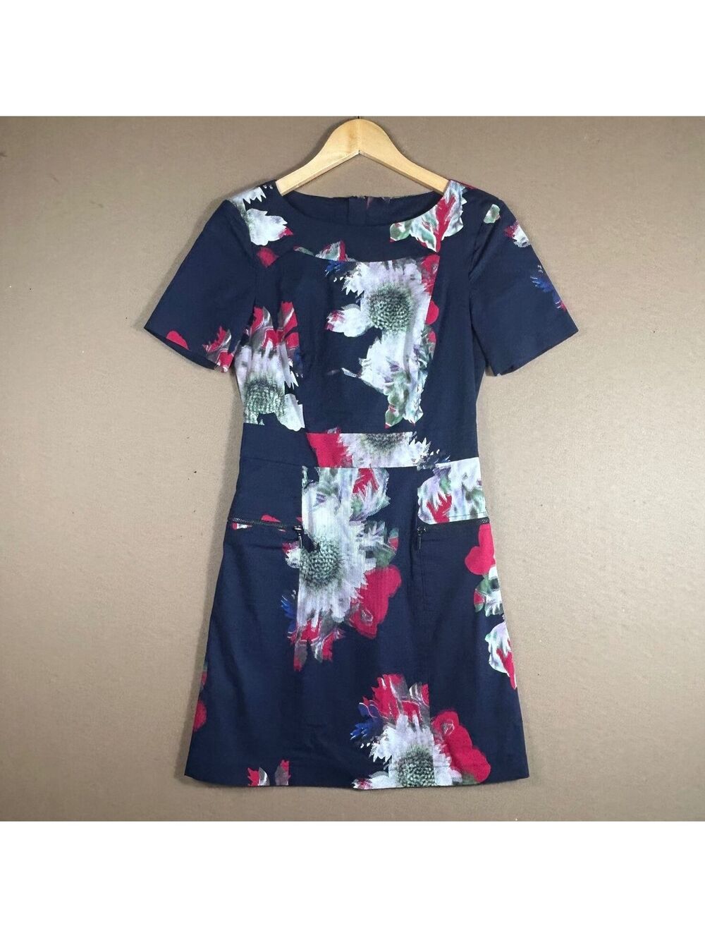French Connection Cottagecore Navy Blue Floral Short Sleeve Mini Dress Size 4